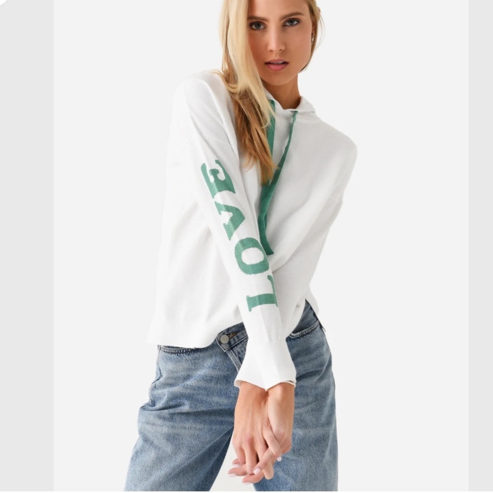 J Society White Hoodie with Green Details woman’s medium - Picture 4 of 9